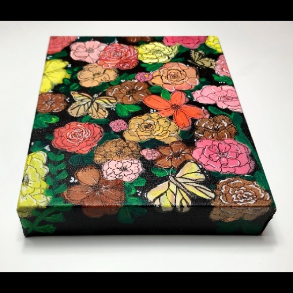 Original flower mosaic acrylic painting on canvas board wall art - Picture 2 of 4